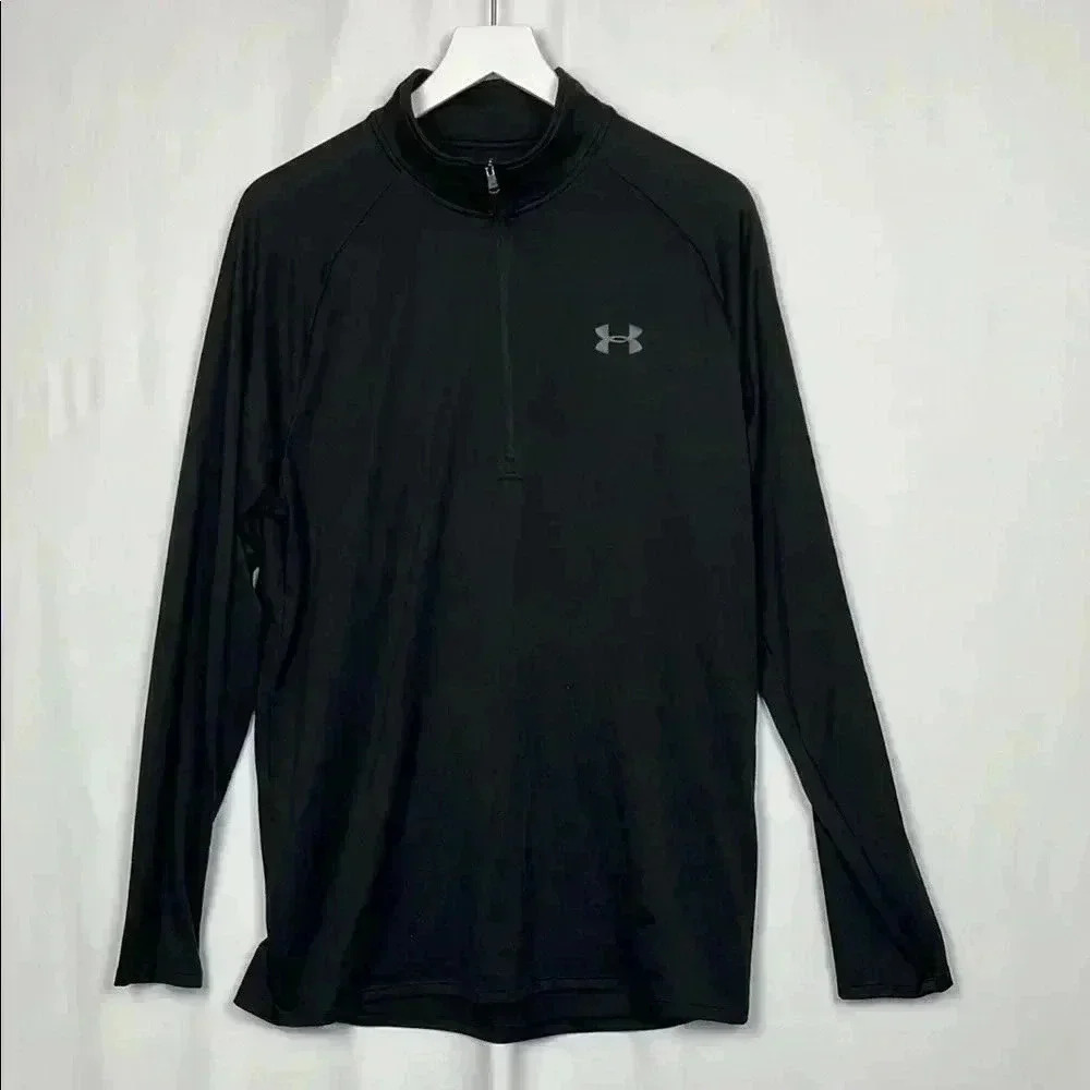 Under Armor Mens Lightweight Jacket Black L Tall 1/4 Zip Turtleneck Stretch EUC